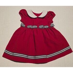 Bonnie Baby Baby Peter Pan Collar Red Nautical Dress Size 12 Months
